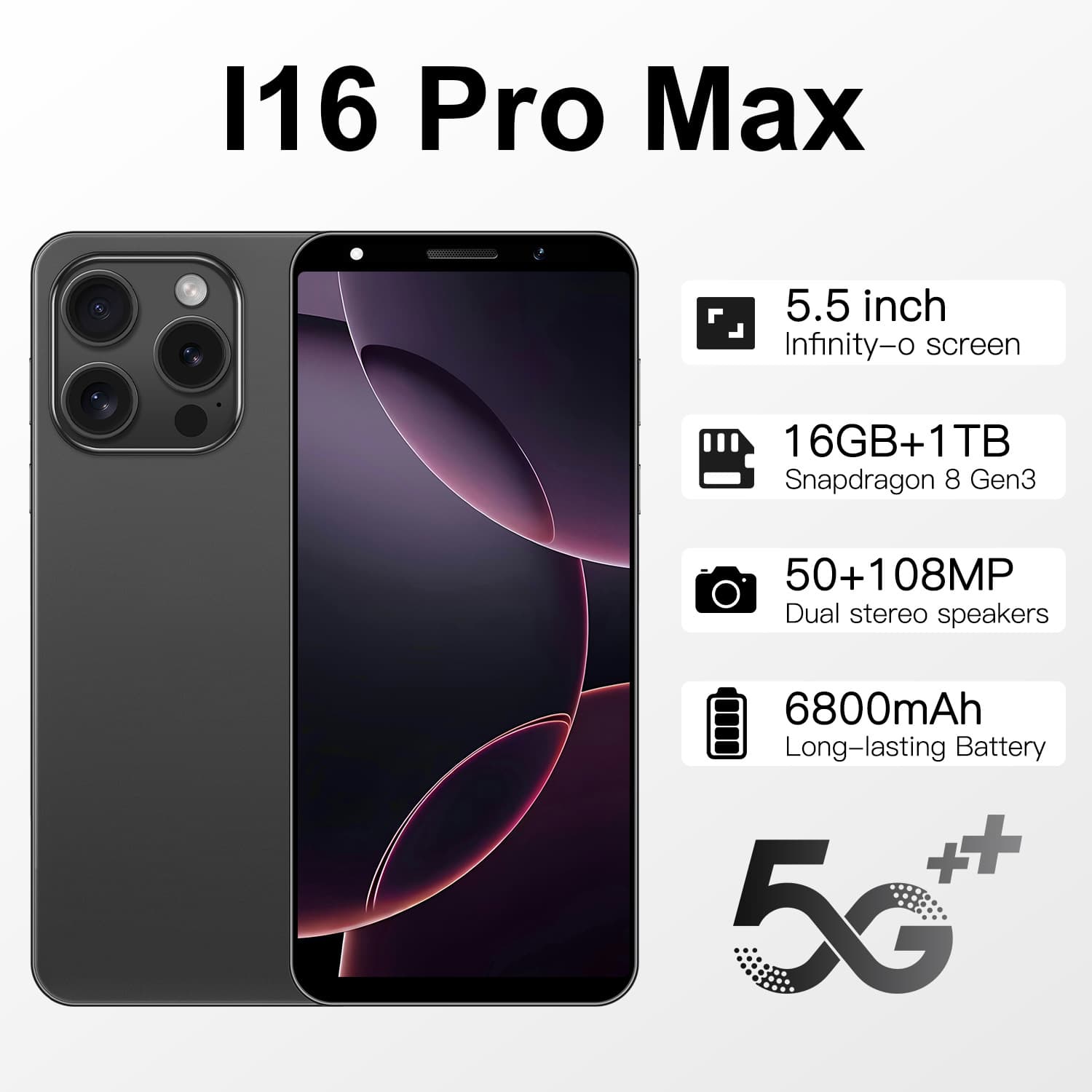 True 4G Network I16 Pro Max Cross-Border 5.5-Inch 2+16G Smartphone Android Export Low-Price Phone Manufacturer
