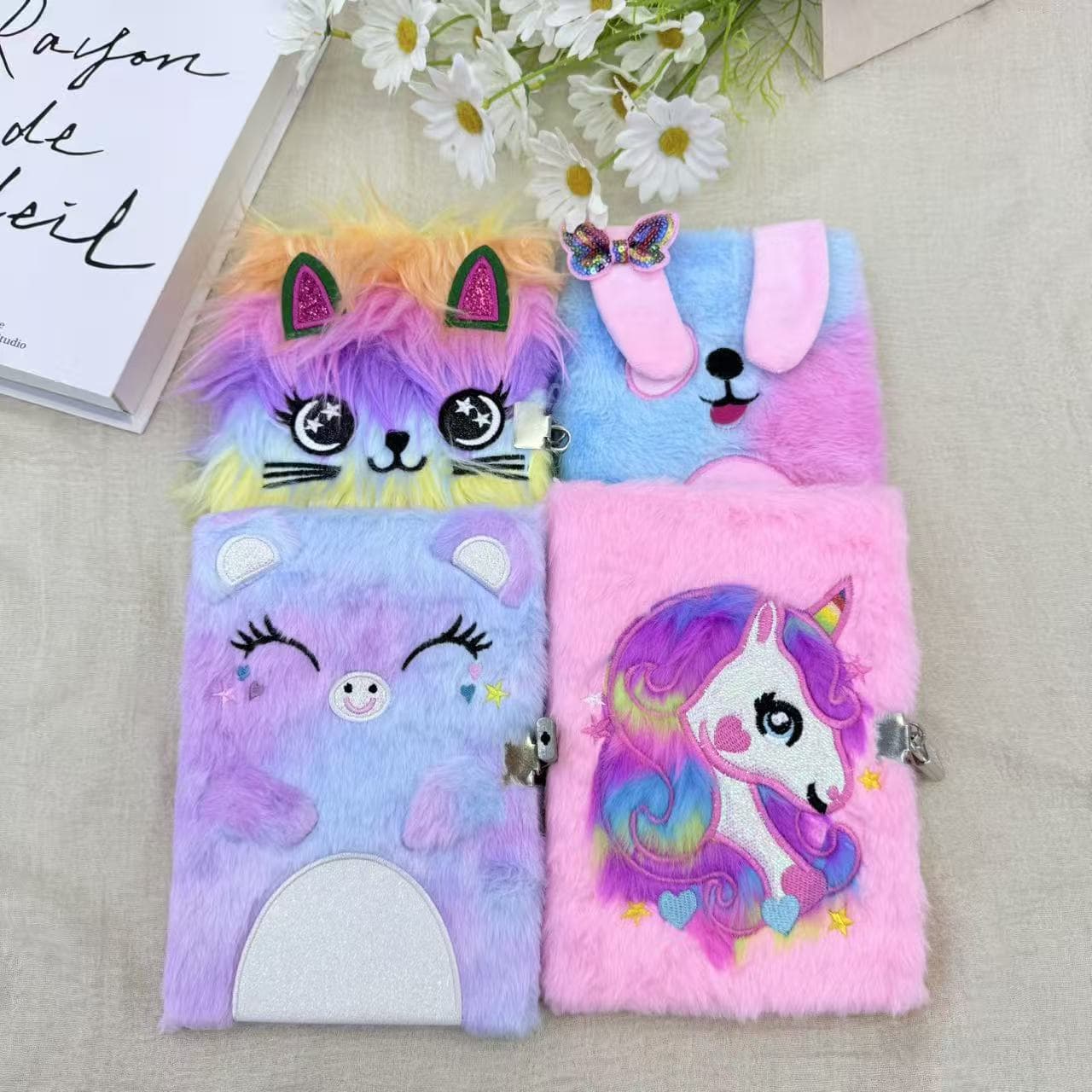 Cross-border plush custom notebook with lock Unicorn A5 notebook cartoon notebook student ledger gift