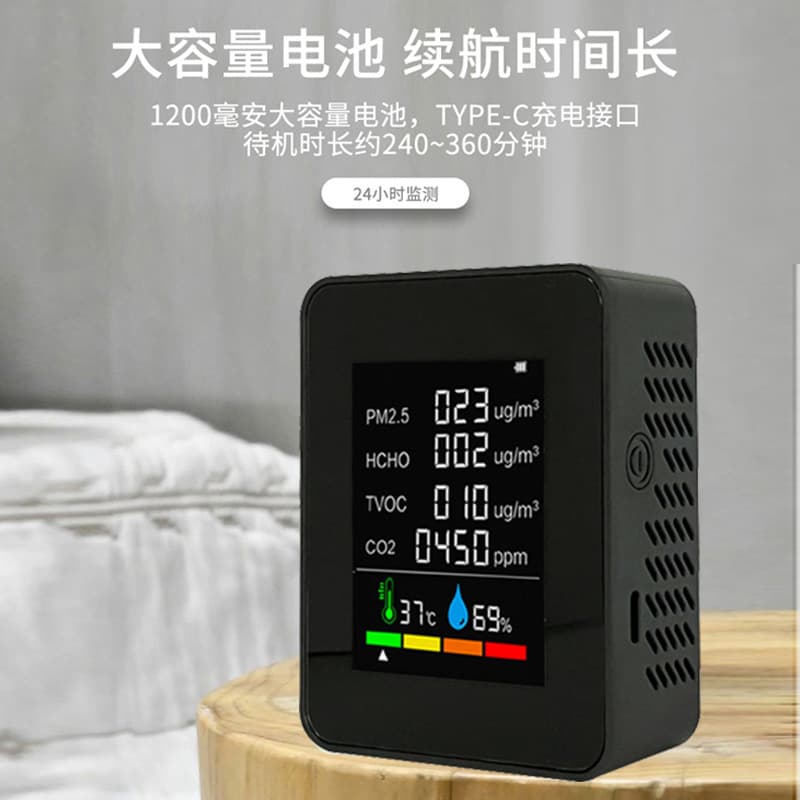 Portable WiFi Air Quality Monitor for Home, CO, Formaldehyde, PM2.5, TVOC, Temperature, Humidity, and CO2 Detection