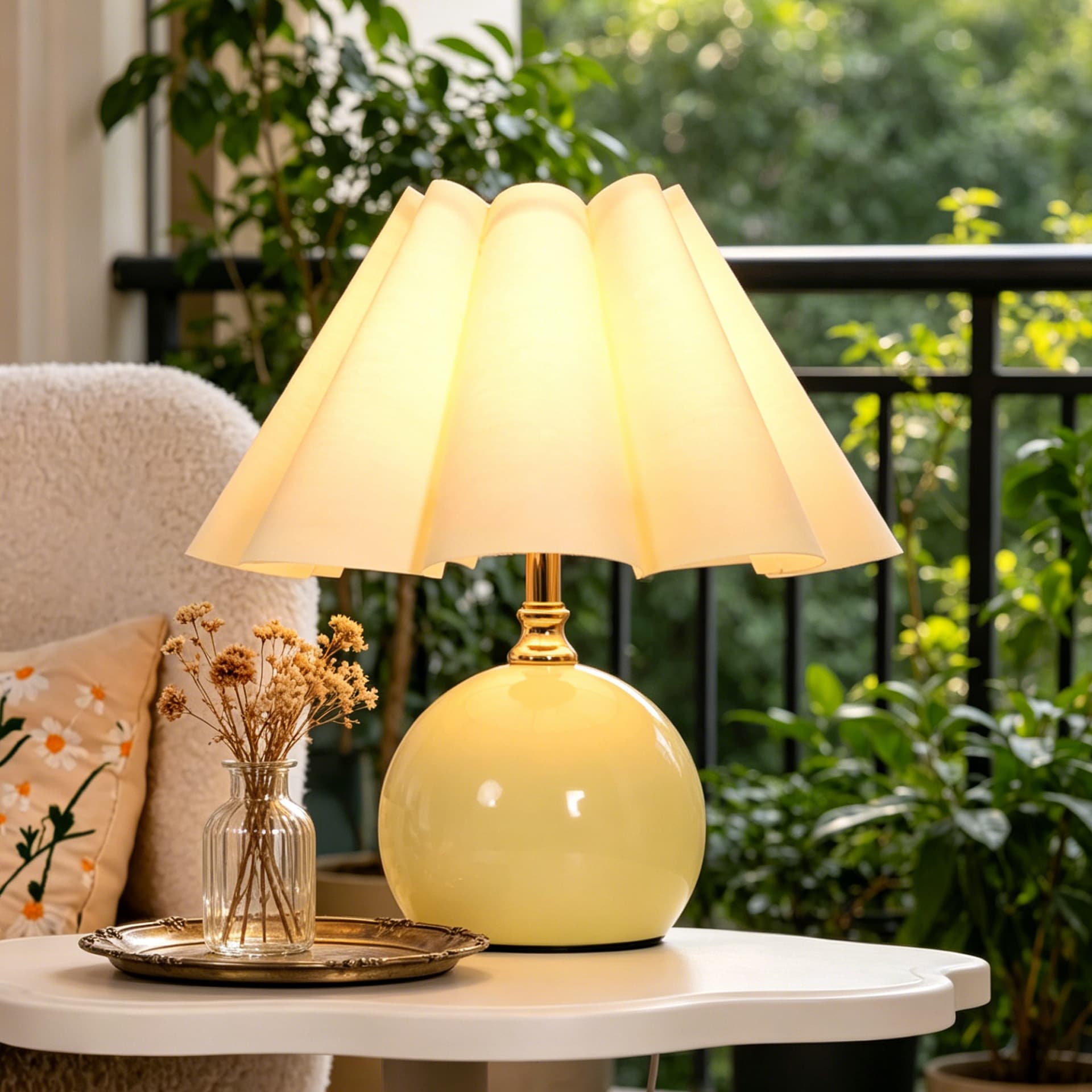 Pleated Table Lamp Ins Style Bedroom Bedside Lamp Cream Style Floral High-End Light Luxury Princess Ambience Rechargeable LED Night Light