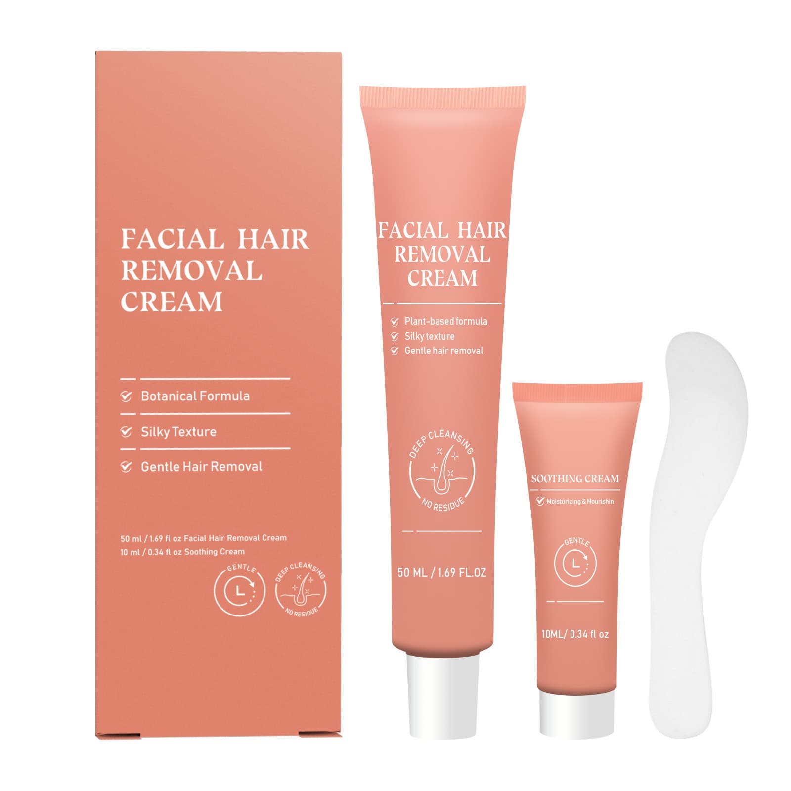 Cross-border Facial Hair Removal Cream Gentle Moisturizing Smooth Facial Hair Removal Cream Soothing Cream Scraper Set 50ml+10ml