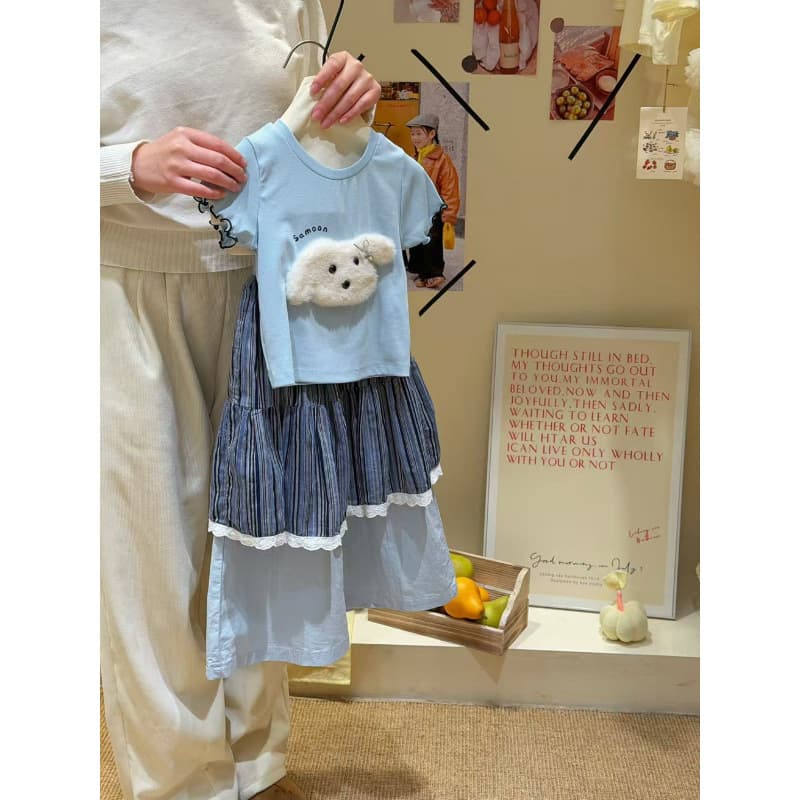 Children's cartoon three-dimensional puppy short-sleeved T-shirt 2026 spring and summer new Korean style children's clothing girls lace top suit