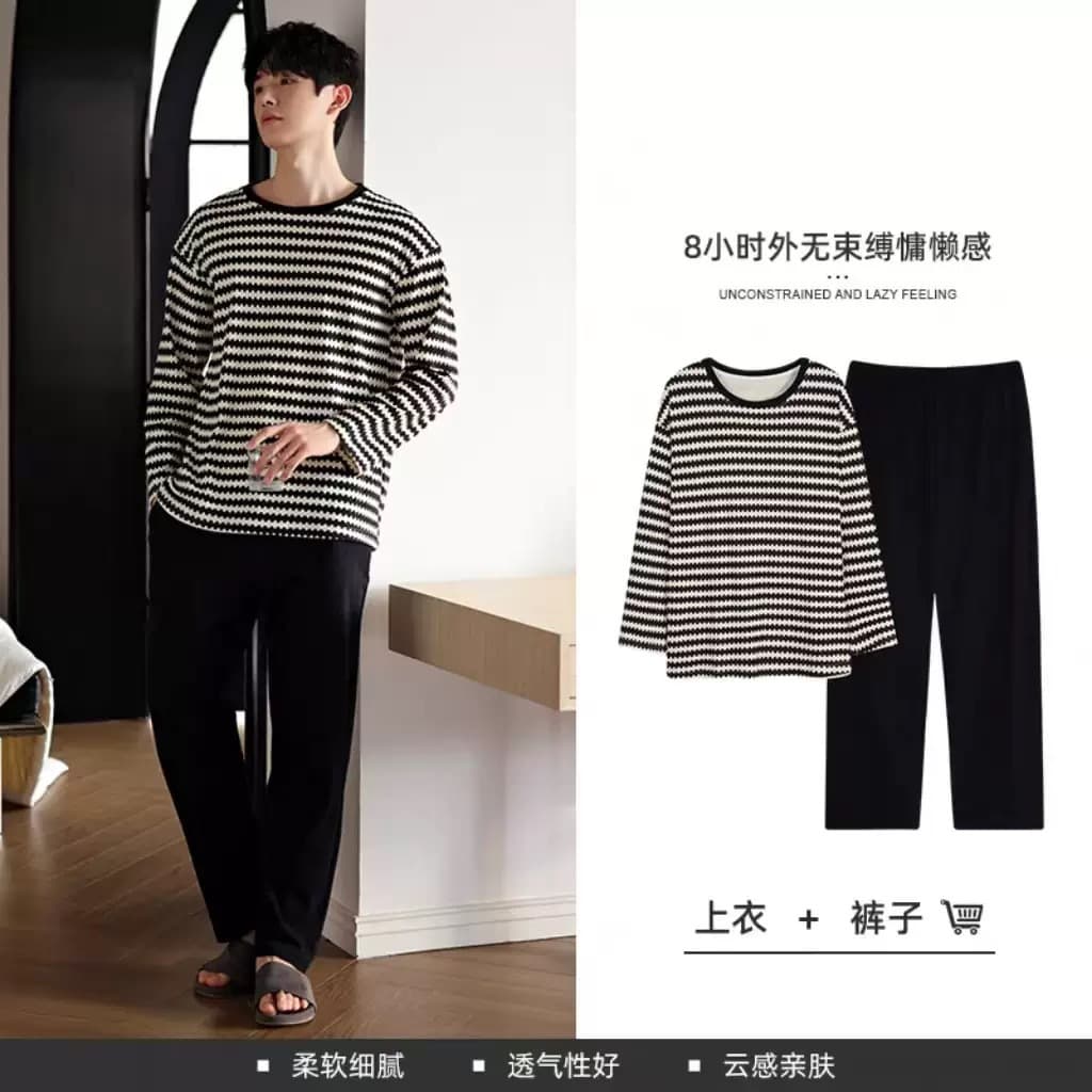 Men's Long-Sleeve Pajama Set Spring/Autumn Home Wear Thin Winter Bulk