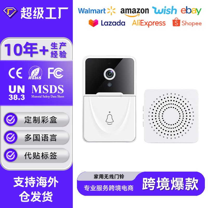 i Video Doorbell, No Drilling Required, Wireless Intercom, Ding-Dong Alert, Lithium Battery, Low Power Consumption, Home Camera