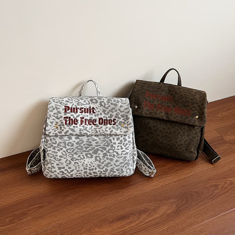 Trendy Leopard Print Canvas Backpack New Large Capacity Travel Backpack Stylish Bag Student School Bag Handbag
