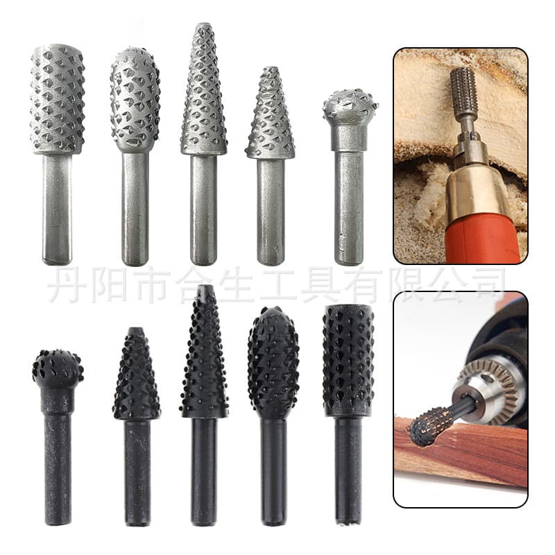 5-Piece Black Woodworking Rotary Burr Set DIY Grinding Tool Accessories Kit Electric Grinding Head Tools