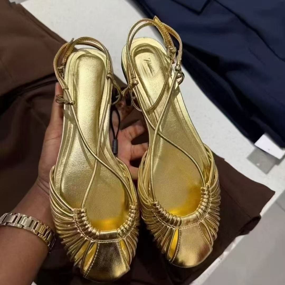 ZA Home Cross-border Export Summer Solid Simple Fashion Flat Outer Wear Hollow Women's Sandals