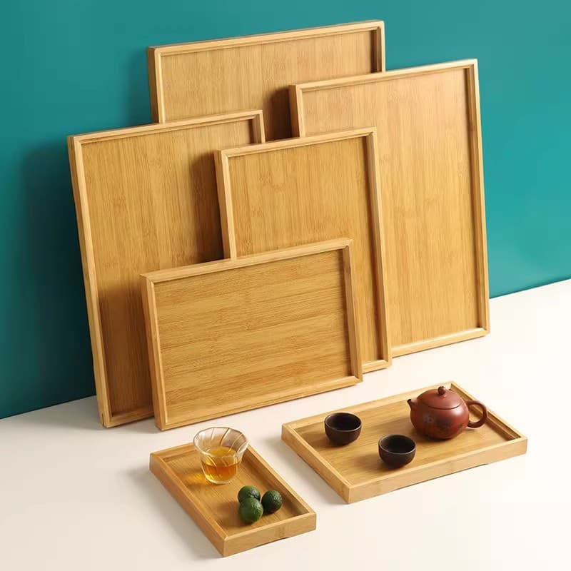Japanese-style Bamboo Wood Tea Tray, Rectangular Bamboo Tray for Home Use, Cup Tray, Hotel Restaurant Plate, BBQ Tray