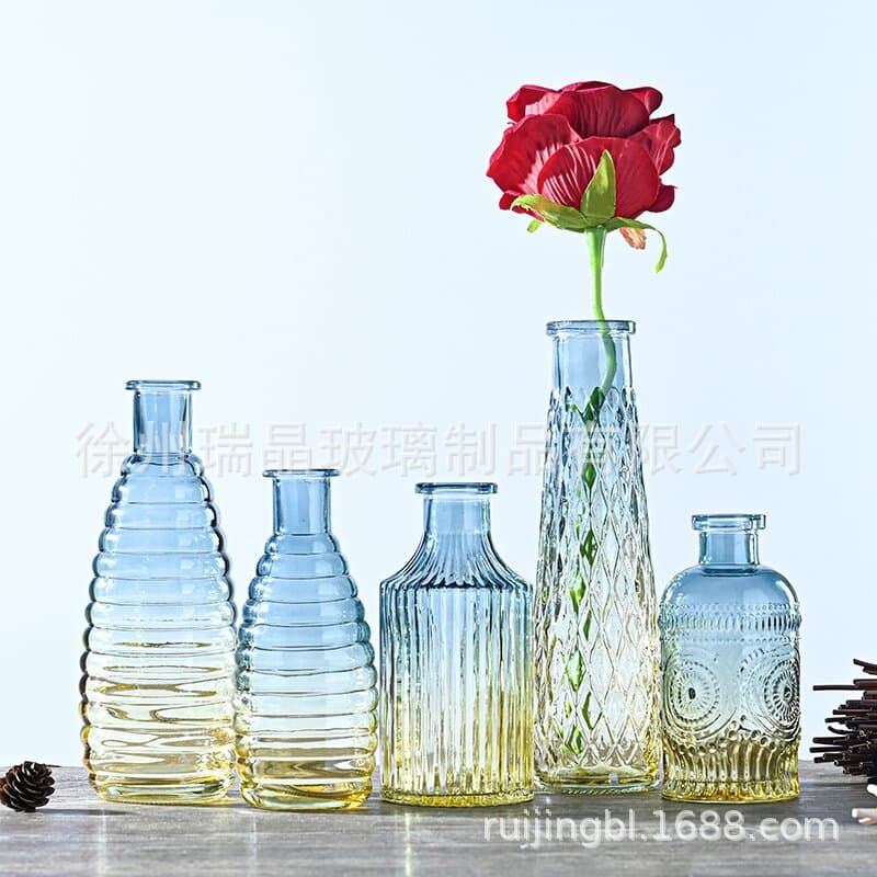 In stock simple small mouth glass vase creative gradient diamond flower vase for floral arrangements living room decoration wholesale