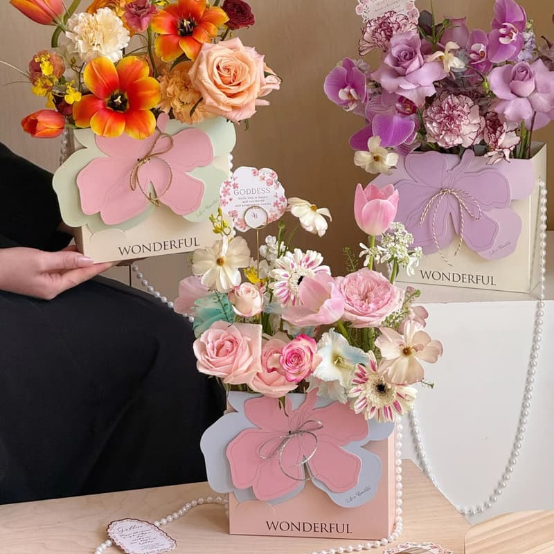 3D Handheld Flower Bag Wind Message Flower Gift Box Bouquet Material Packaging Box Wholesale Gift Box