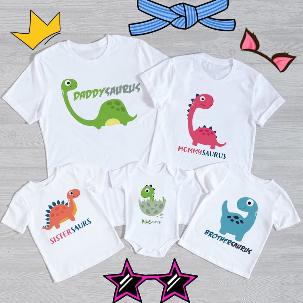 ins aliexpress ebay amazon parent and daughter parent-child T-shirt cartoon cute dinosaur momdaddysister