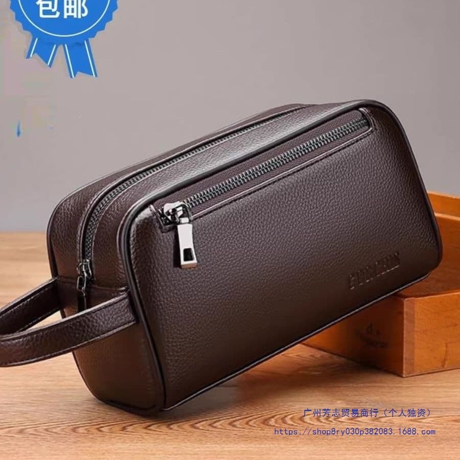 New Men's Large Capacity Clutch Bag Business Fashion Handbag Multi-Pocket Lightweight High-Quality Soft Leather Simple