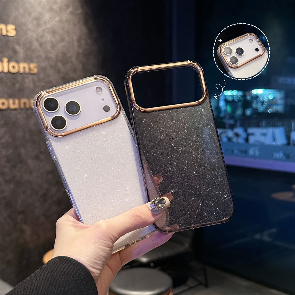14pro Max Flash Powder Electroplated Transparent Full Cover Protective Case 15 Phone Anti-fall Luxury Style