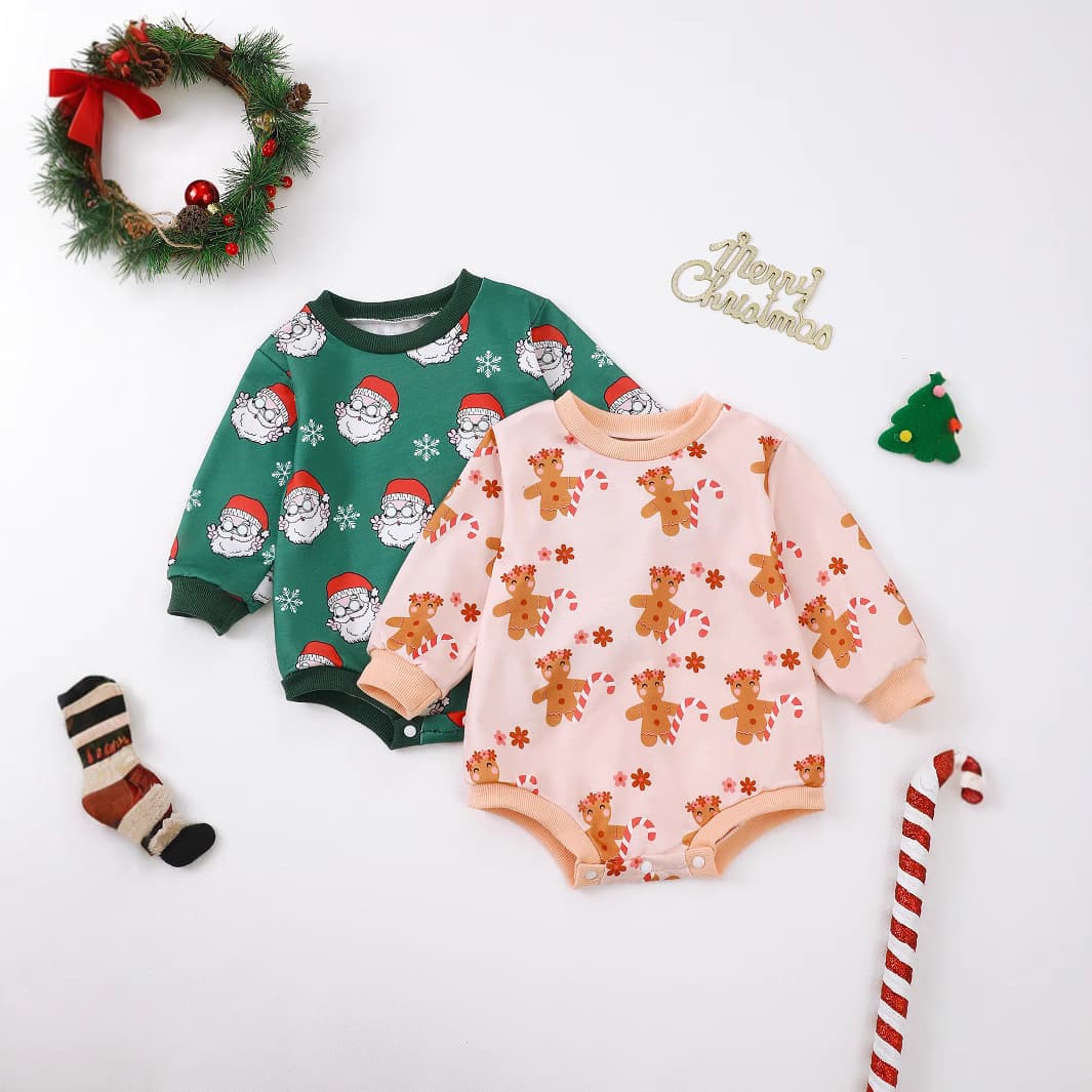 Unisex Baby Round Neck Casual Santa Claus Cartoon Print Hooded Romper for Ages 0-3