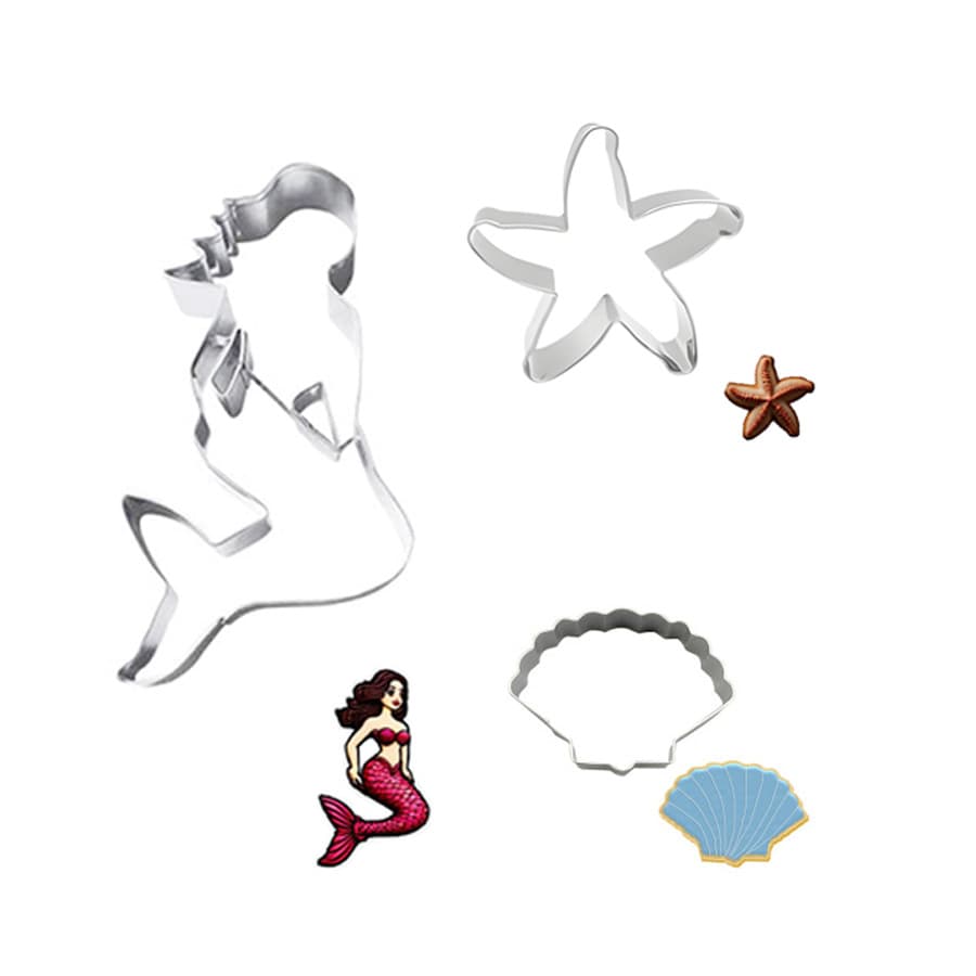 Mermaid 3-Piece Set Stainless Steel Cookie Cutter Starfish Embossing Mold