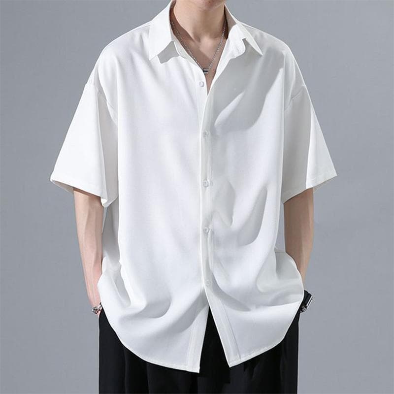 [Fast Shipping] Men's Short-Sleeve Shirt Summer Loose Fit Premium Drape Casual Ice Silk Shirt Jacket