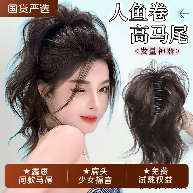 High Ponytail Wig for Women, Simulation Half-Up Waterfall Clip, Ultra-Light Natural Curly Ponytail Braid