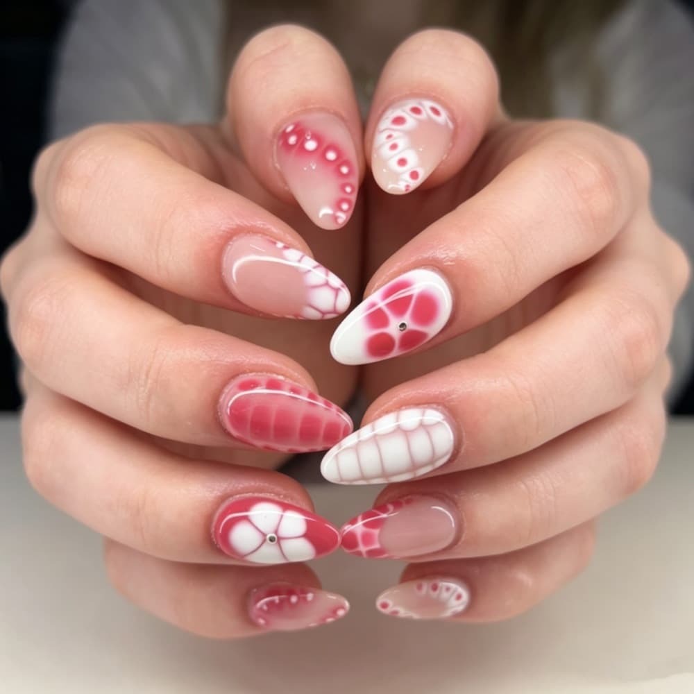 French Crocodile Texture European and American Wearable Nails, Short Almond Shape Floral Fake Nails, Hot Selling Export Nails Wholesale