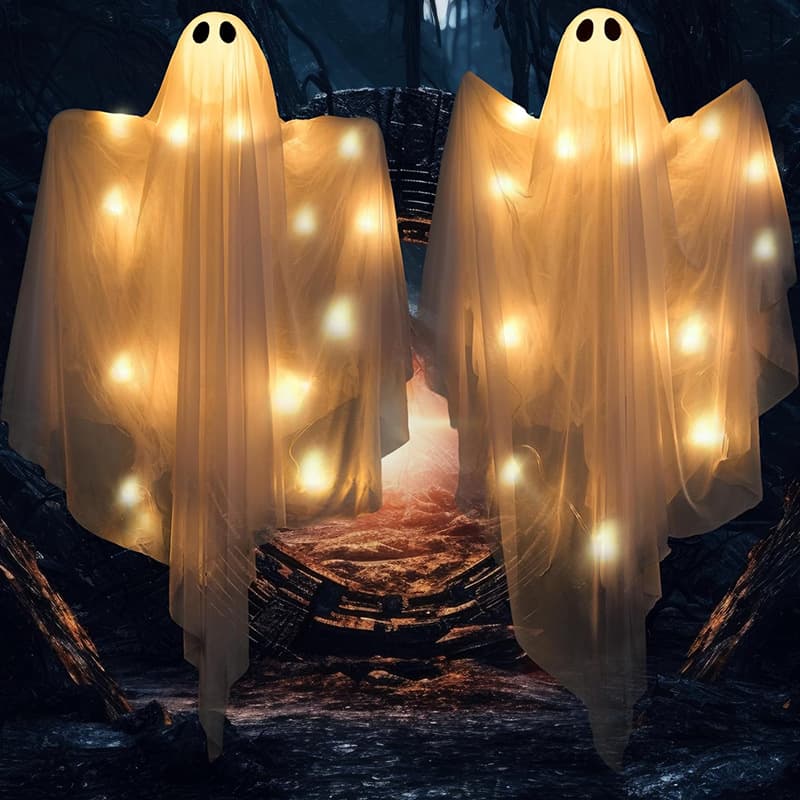 Cross-border Halloween Decoration Glowing Large Ghost Hanging Ornament Outdoor Courtyard Scene Porch Decoration Haunted House Prop Hanging Decoration