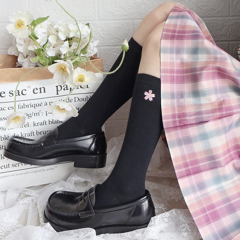 Women's Japanese JK Style Knee-High Socks, Thin Style for Summer and Autumn, Ins Fashion Versatile Long Socks, Sweet Cherry Blossom Lolita Socks