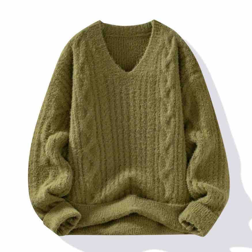 2026 foreign trade new style men's casual knitted sweater trendy brand fashion V-neck twisted sweater for men