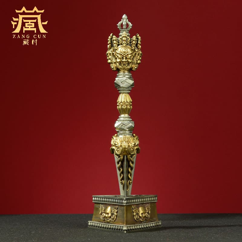 Tibetan Village Three-Faced Purba Vajra Kila, Vajra Kila for Impurity Traces, Indoor Household Demon-Subduing Pestle, Desktop Decorative Ornament