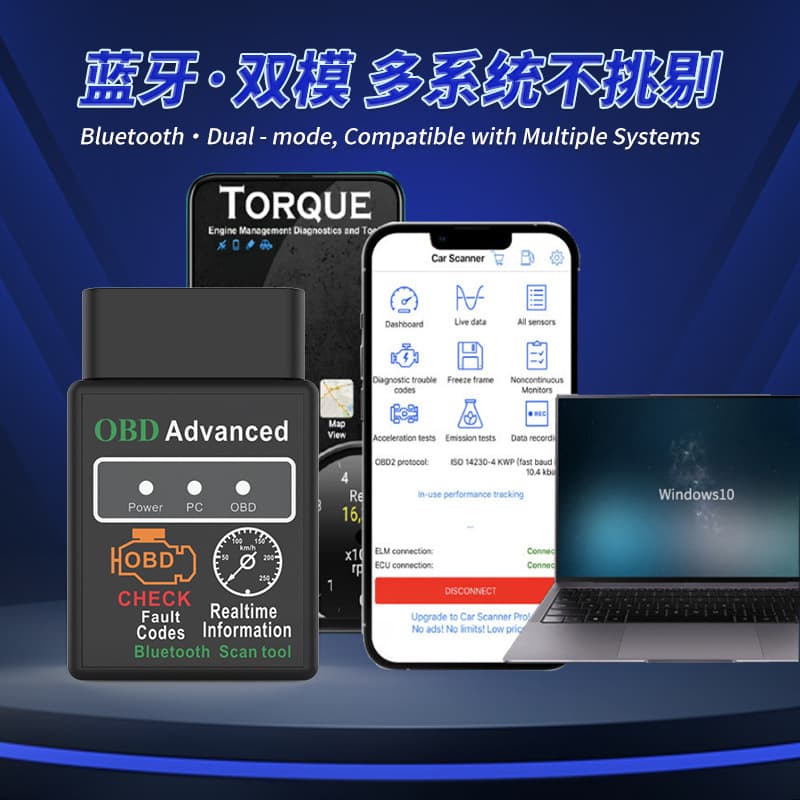 ELM327 Diagnostic Tool Bluetooth 5.1 Car Scanner ECU Detector OBD2 Scanner V2.1 Factory Direct Supply