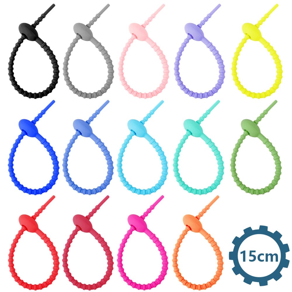 150mm Colorful Silicone Ties for Headphone and Data Cable Organization, Self-Locking Binding Cord Straps