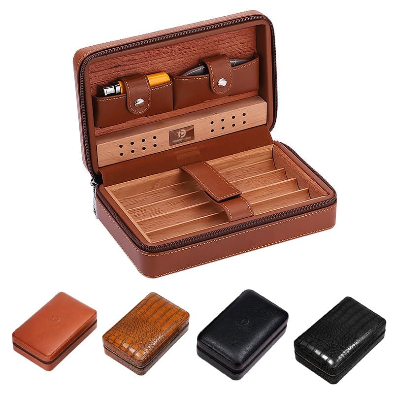HANNICOOK cigar box humidor cedar wood portable cigar leather case humidor simple package without accessories