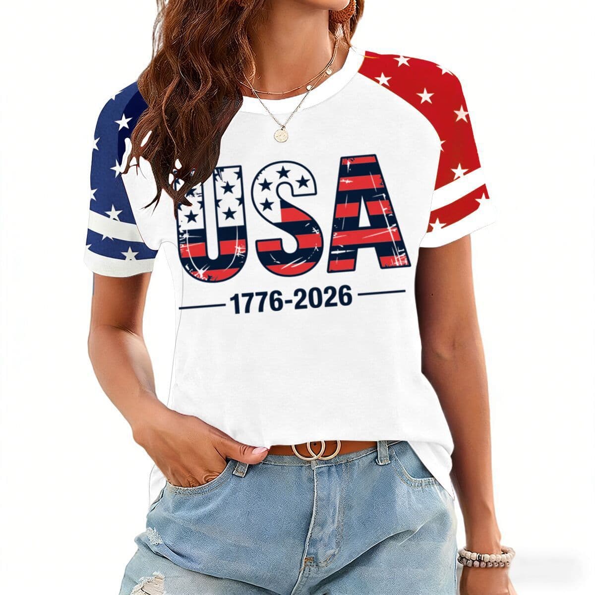 Cross-border 250 Years of America Independence Day European and American Trendy Short Sleeve T-Shirt Loose Casual Top