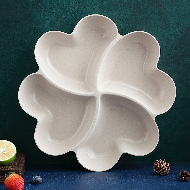 Heart Compartment Snack Bowl Four-Leaf Clover Nut Plate Lucky Clover Snack Plate Dessert Plate Fruit Plate Heart-Shaped Plate