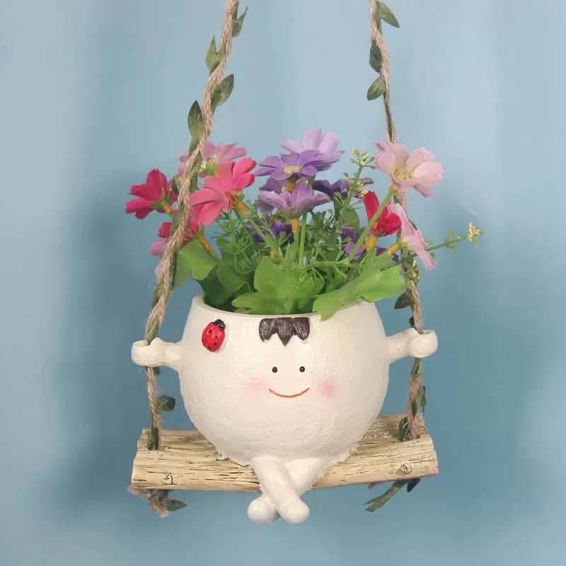 Cross-border Smiley Face Flower Pot Succulent Planter Swing Flower Pot Basket Outdoor Garden Courtyard Succulent Plant Pot Hanging Decoration