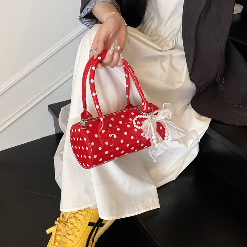 2026 Spring New Trendy Handbag Shoulder Bag for Women High-End Polka Dot Cylinder Crossbody Mini Bag