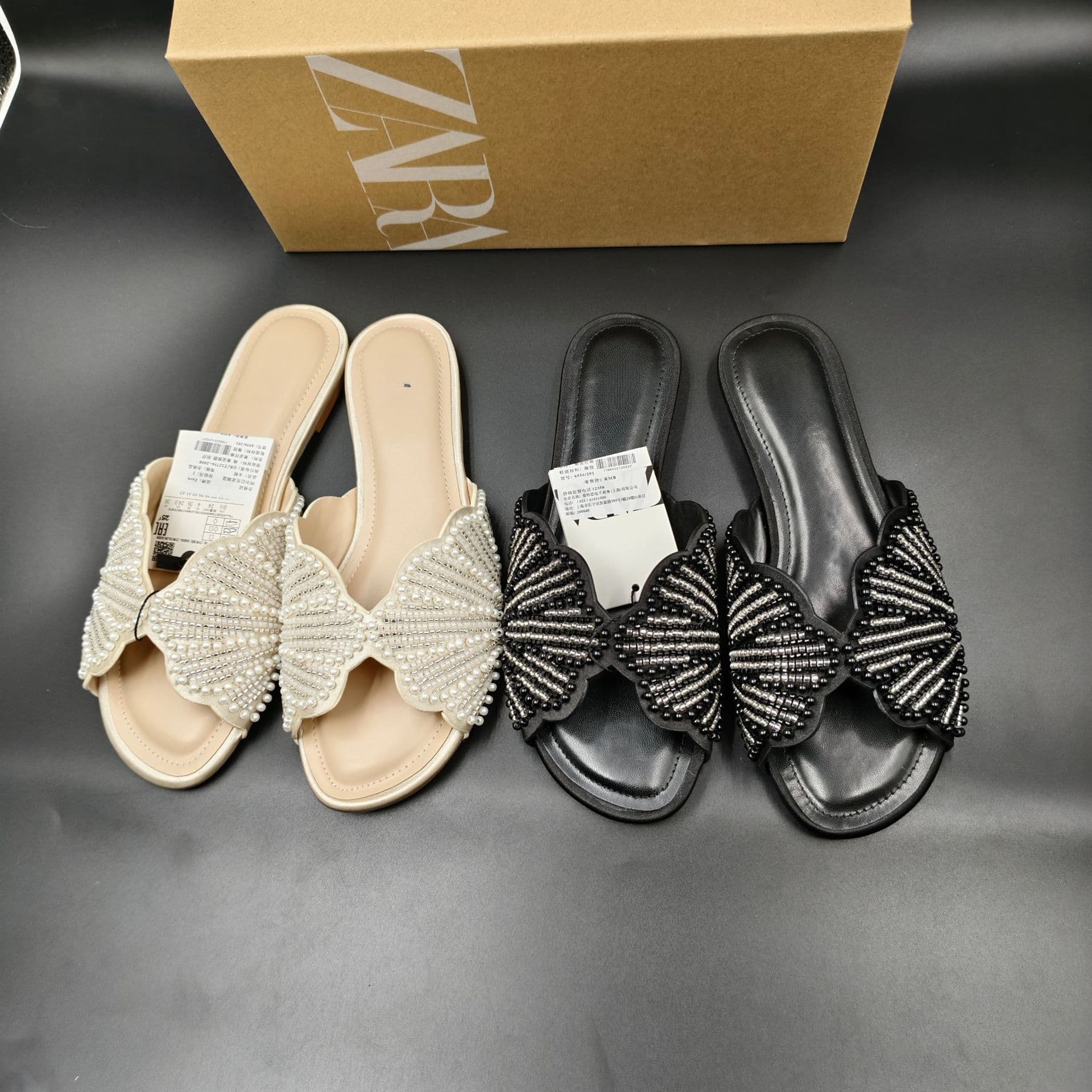 ZA2026 Spring and Summer New Women's Shoes Flat Bottom Temperament Socialite Shell Diamond Single Shoes Slippers 318