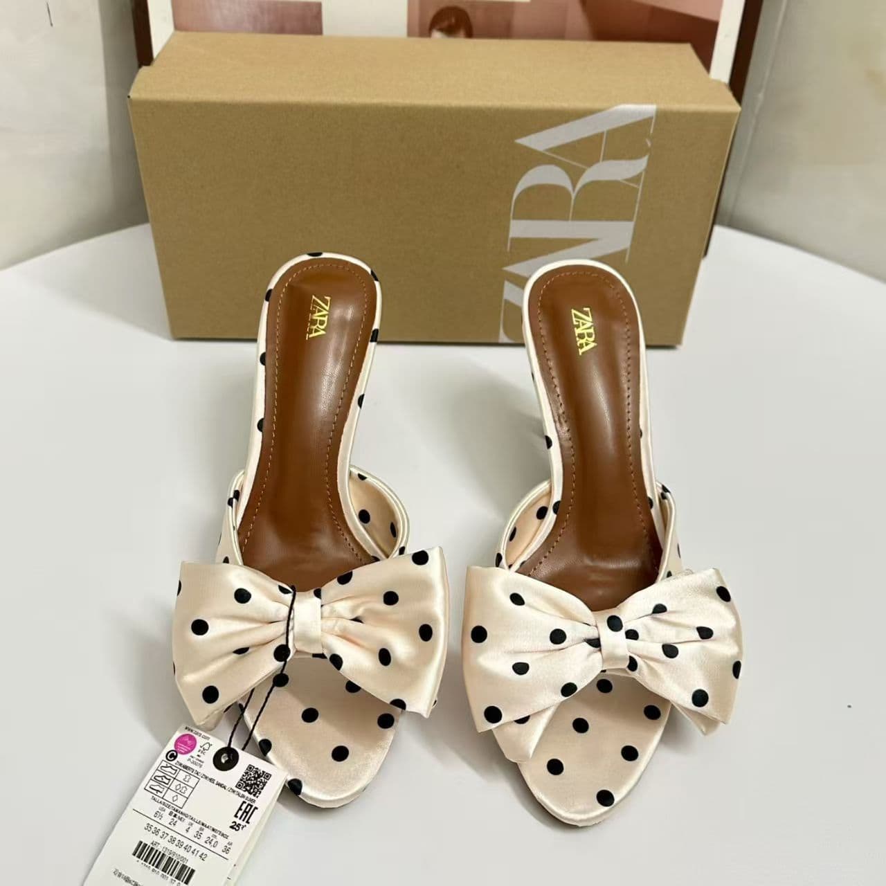 ZA2026 Spring New Women's Shoes Satin Effect Bow Polka Dot Chic Fashion Stiletto Heel Outdoor Sandals