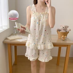 Cloud Cotton Camisole Pajamas Women Summer With Padded Bra Sweet Cartoon Live Stream Xiaohongshu Cross-border Trade Loungewear Set
