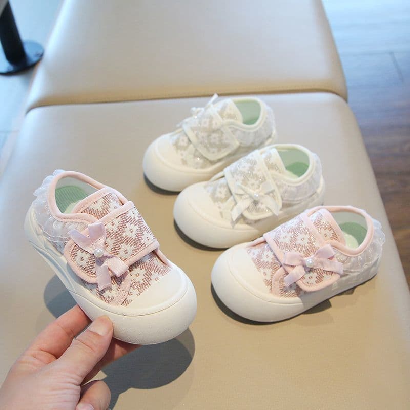 Girls' Shoes 2025 Spring Autumn New Canvas Shoes Bow Baby Walking Shoes Stylish Lace Casual Shoes