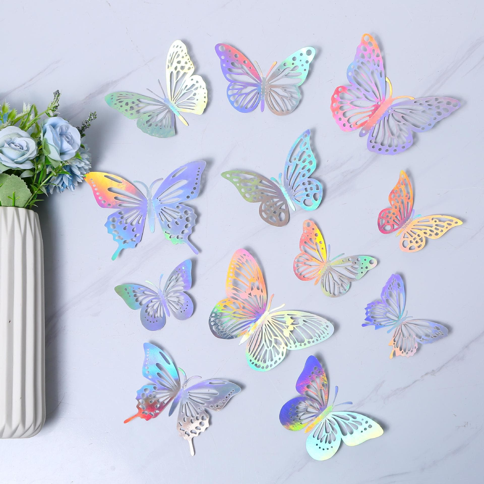 Colorful Simulation Butterfly Hollow Butterfly Sticker Simulation Butterfly Wall Sticker Bedroom Decoration Living Room Door Sticker Wholesale