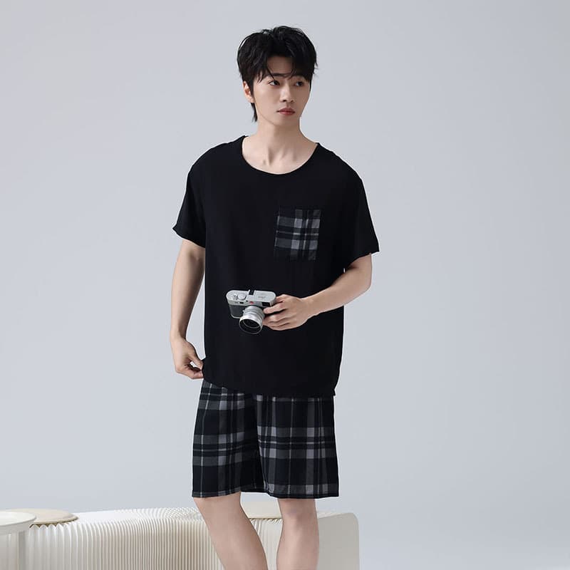 Men's Summer Cotton Silk Short Sleeve Short Pajama Set 2026 New Lightweight Rayon Homewear