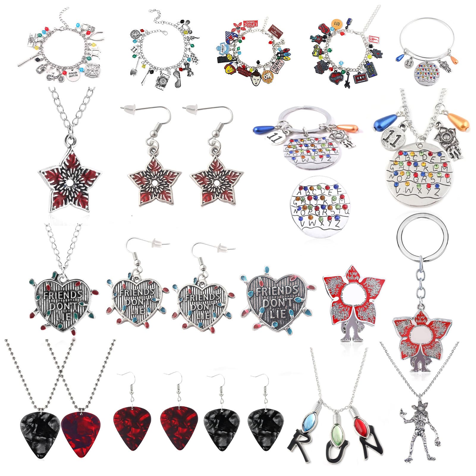 Movie & TV Merchandise Stranger Things Series Light Wall Necklace Bracelet Keychain Letter Pendant Cross-Border Set