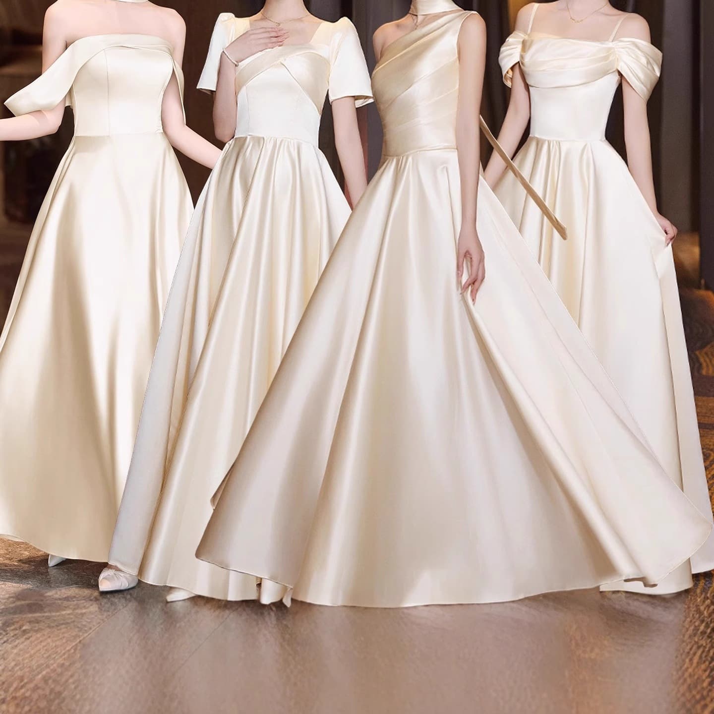 Satin bridesmaid dress, new 2025 style, champagne color, high-end evening gown for choir hosts and bridesmaids, suitable for everyday wear.