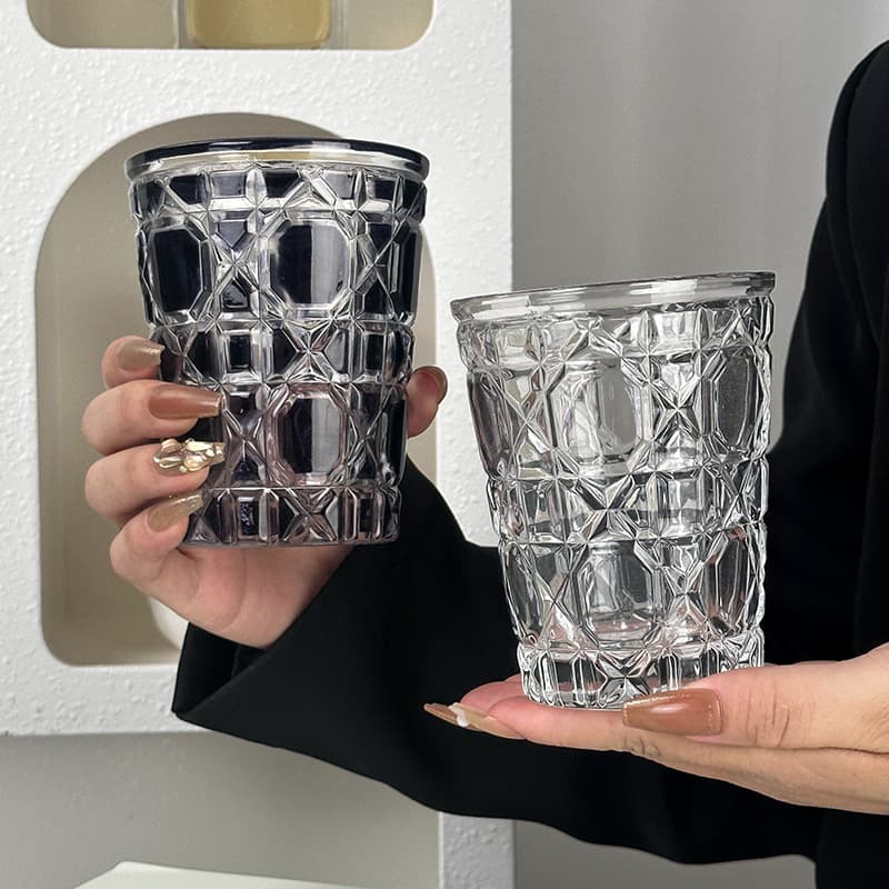 Vintage Light Luxury Diamond-Pattern Crystal Glass Cup, Wine Glass, Whiskey Glass, Household Water Cup, Tea Cup, Milk Cup