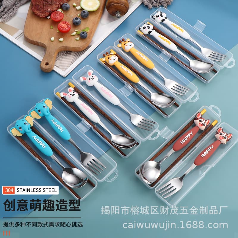 304 stainless steel cartoon cute spoon fork animal spoon fork high-looking spoon portable tableware wholesale