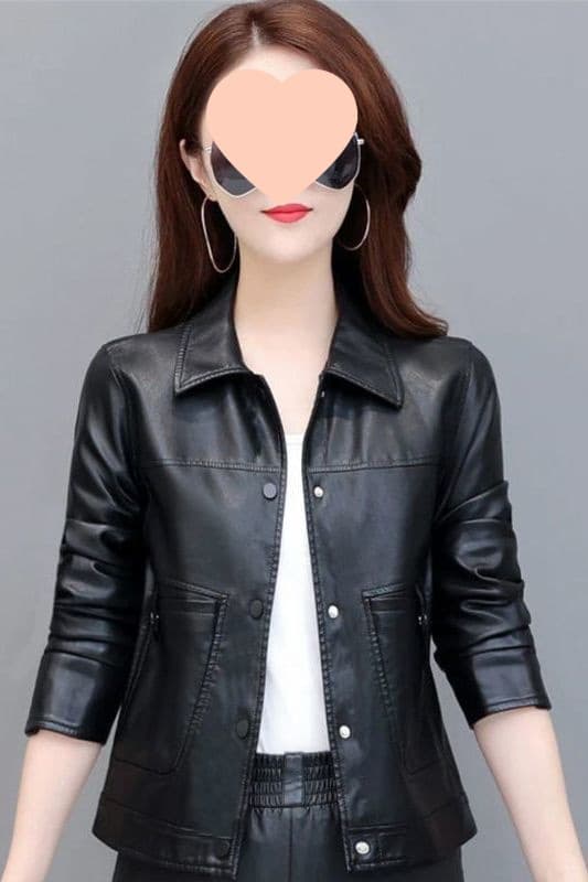 New Spring/Autumn Women's Short Slim Fit Leather Jacket, Casual Leather Jacket, Plus Size