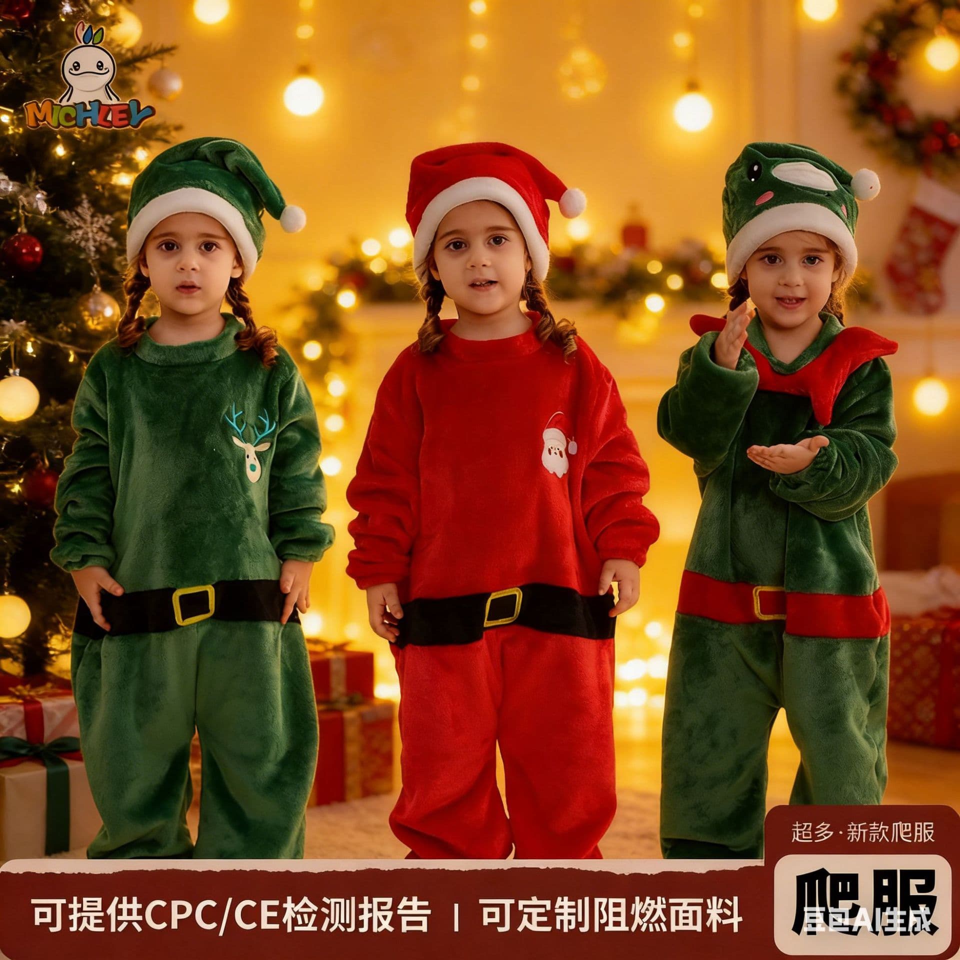 Baby Toddler Mixed Batch Autumn Winter Flannel Hooded Onesie Cross-border Toddler Christmas Clothes Set Christmas Outfit