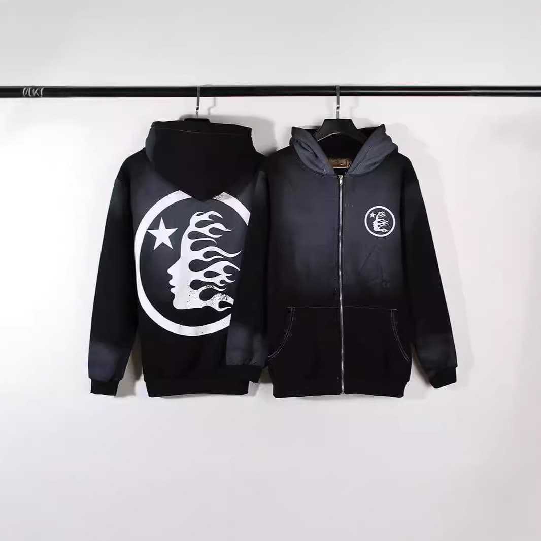 American niche trendy brand side goddess big LOGO printed high street men and women loose hooded distressed zipper sweatshirt hat