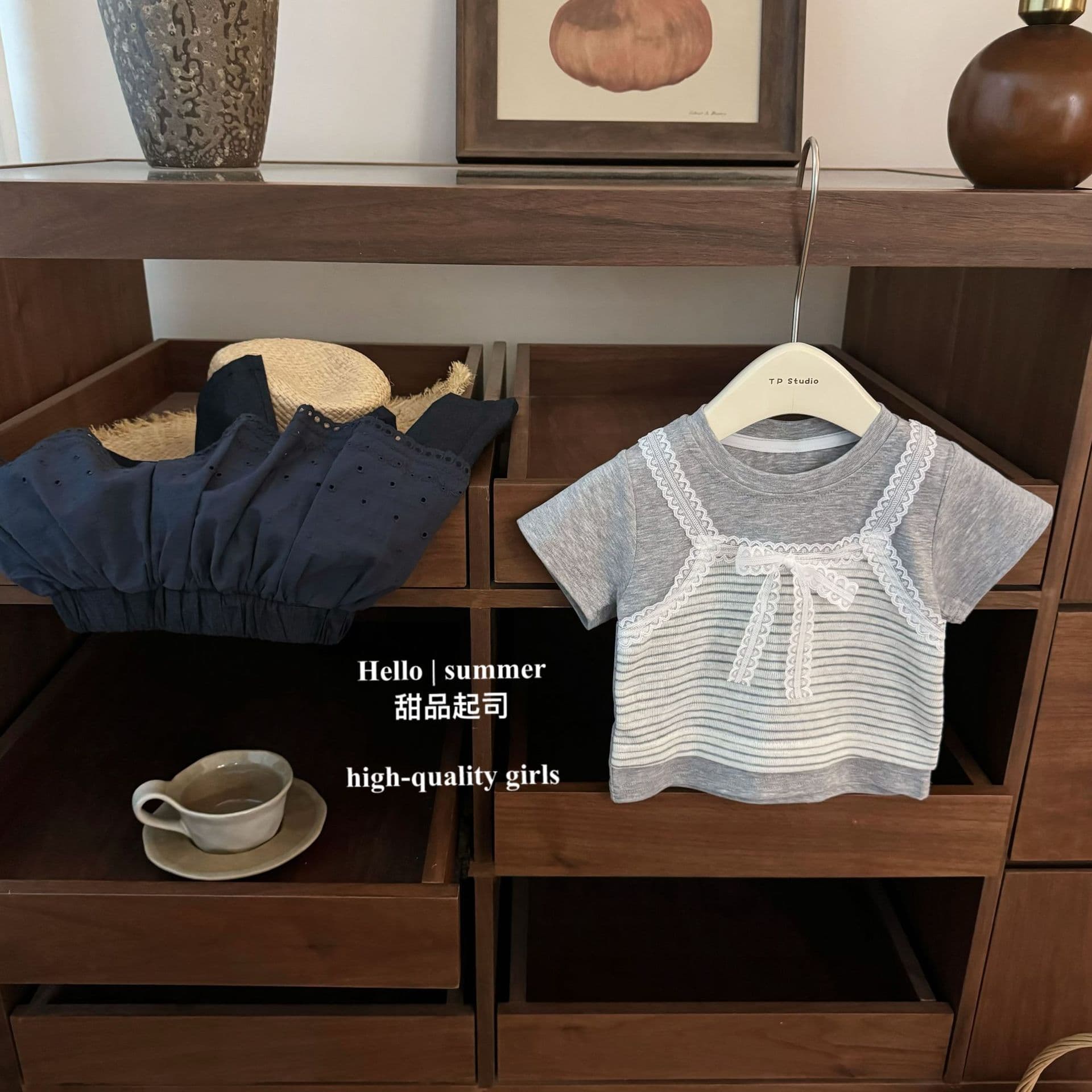 [Dessert Cheese] Original! Baby Girl Sweet Faux Two-Piece Striped T-Shirt Trendy Stylish Butt-Cover Pants Set