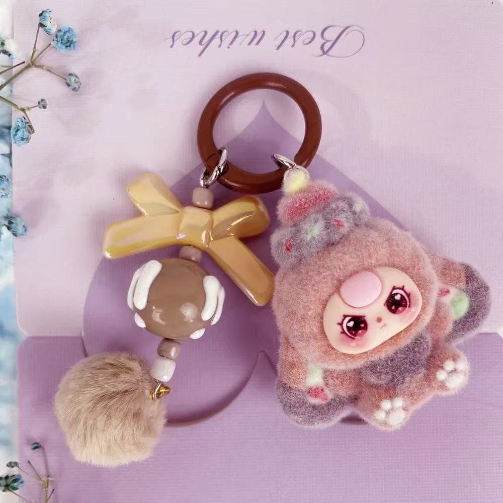 Three-year-old cute flocked cartoon pendant school bag bag cute doll keychain student pendant gift best friend