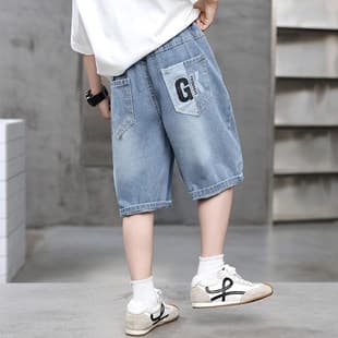 Children's Boys Summer Shorts 2026 New Style Pants, Korean Version Loose Denim Mid-Length Pants, Cool Teenagers Five-Tenths Length Pants
