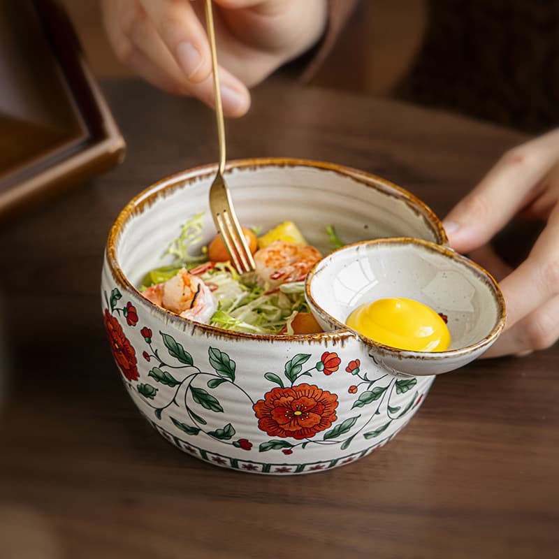The new favorite of the dining table, the new ceramic compartmented bowl with dipping dish, French fries bowl, salad bowl, personal bowl, cross-border export